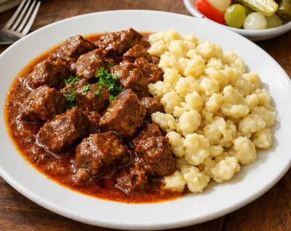 Marhapörkölt nokedlivel